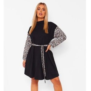 PLUS LEOPARD COLOUR BLOCK SKATER DRESS